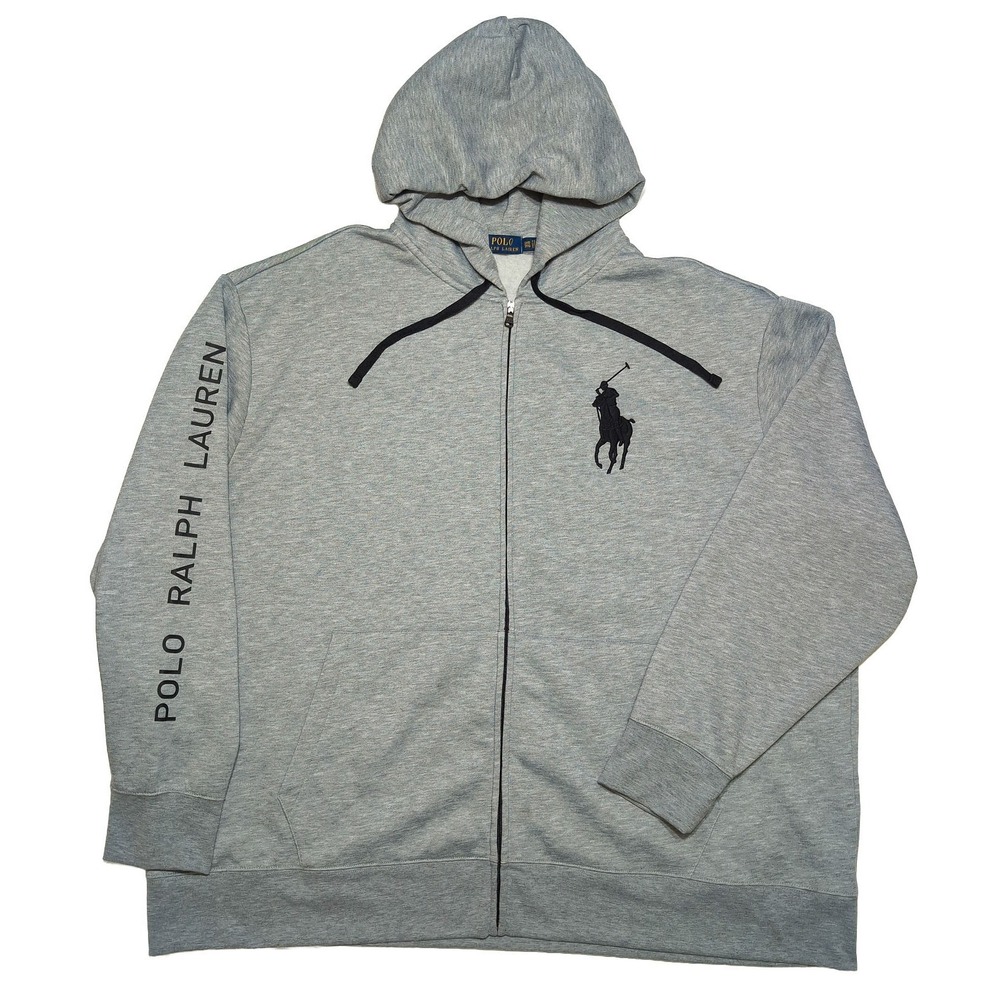 POLO RALPH LAUREN Full Zip Hoodie Jacket Big Pony Gray 3XB 3XL Big